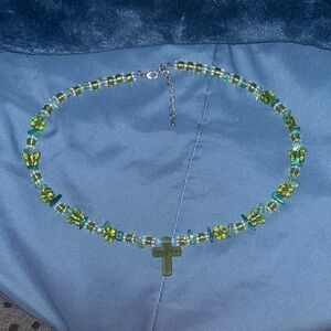 Green Beaded Cross Necklace
